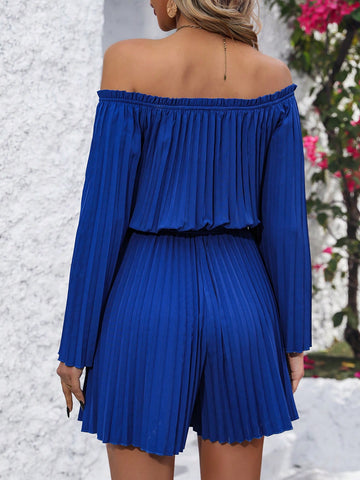 Hollow Out Long Sleeve Pleated Jumpsuit Shorts