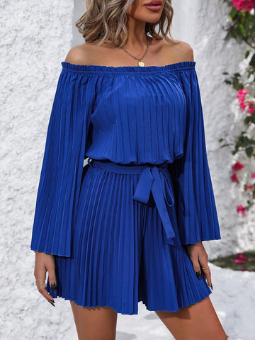 Hollow Out Long Sleeve Pleated Jumpsuit Shorts