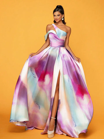 Hollow Out One-Shoulder Long Elegant High-End Evening Dress