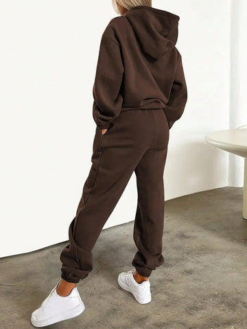 Hooded Sweater And Pants Set With Text Graphic Print