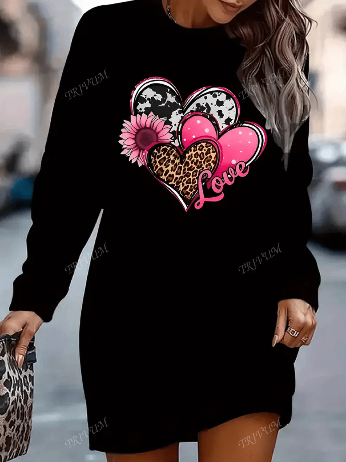 Hoodie Dress Women Dress Black Cartoon Everyday Christmas Dress