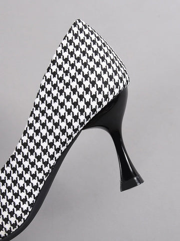Houndstooth Pattern Bow Decor Court Pumps