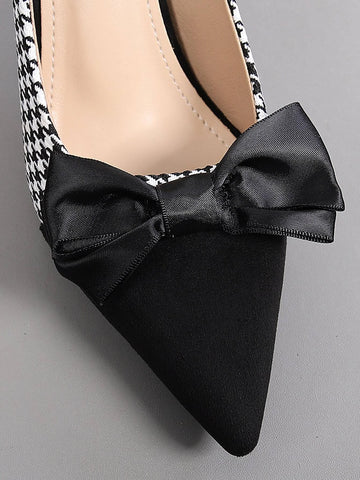 Houndstooth Pattern Bow Decor Court Pumps