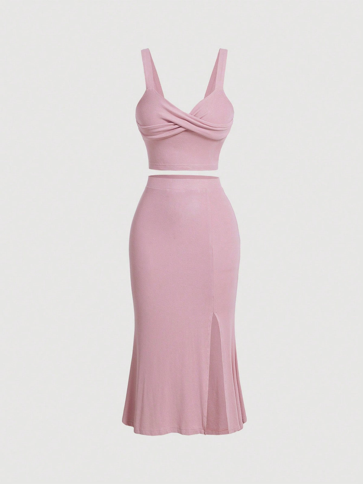 Cross Wrap Front Wide Straps Top & Split Thigh Skirt