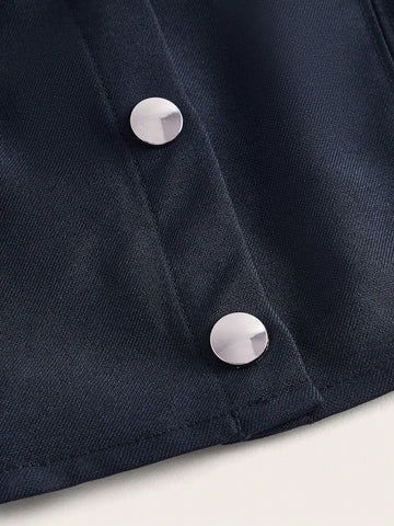 Solid Button Front Shirt & Skirt