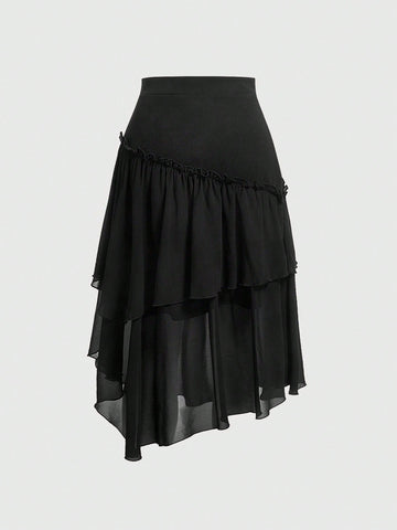 MOD Solid Ruffle Hem Skirt