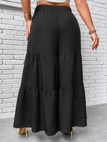 VCAY Ruffle Hem Belted Wide Leg Pants