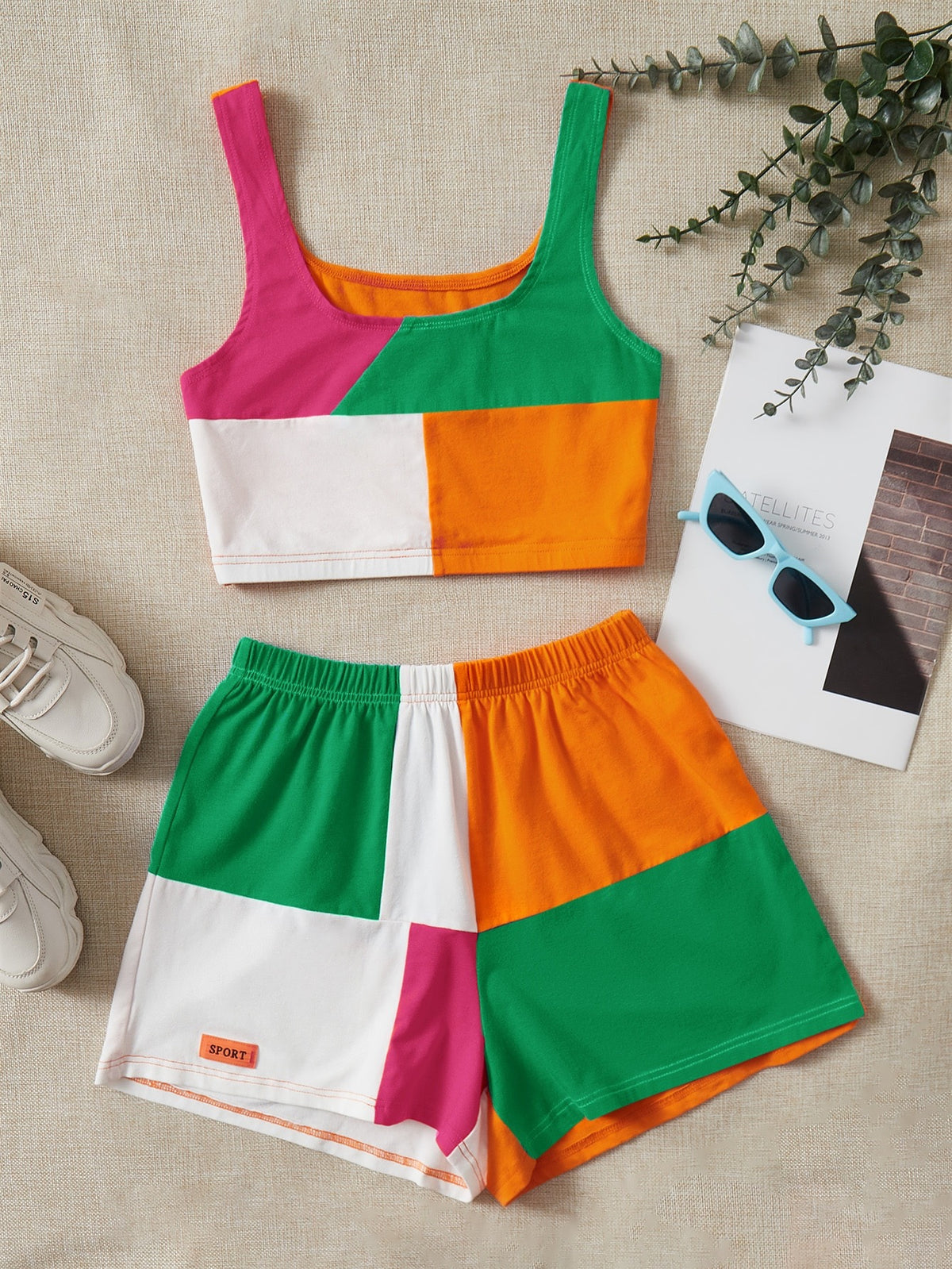 EZwear Color Block Tank Top & Track Shorts