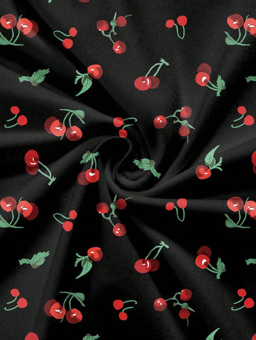 INAWLY Cherry Print Casual Tube Top Romper For Summer