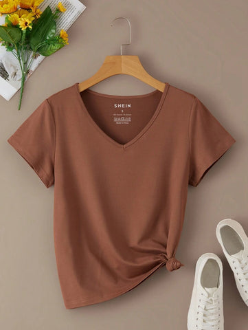 Solid V Neck Tee
