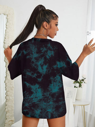 Tie Dye Drop Shoulder Oversized Tee Graphic Tees Women Tops