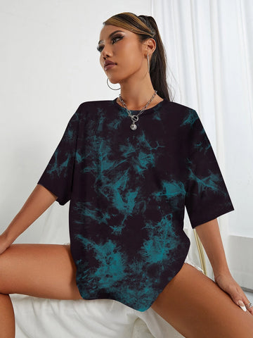 Tie Dye Drop Shoulder Oversized Tee Graphic Tees Women Tops