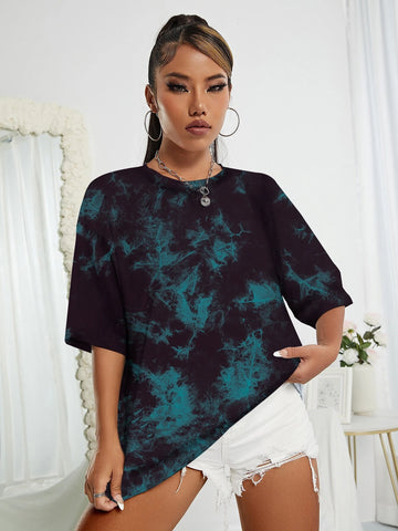 Tie Dye Drop Shoulder Oversized Tee Graphic Tees Women Tops