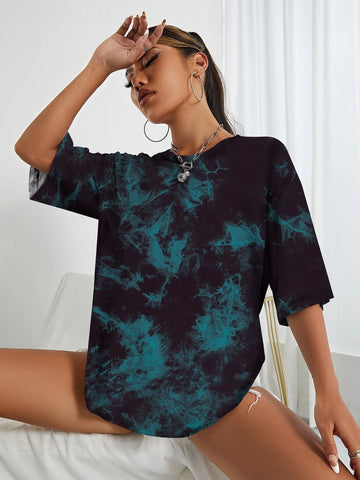 Tie Dye Drop Shoulder Oversized Tee Graphic Tees Women Tops