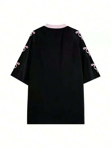 Women's Crew Neck Mid Sleeve Bow & Number Print Simple Casual T-Shirt Graphic Tees Women Tops