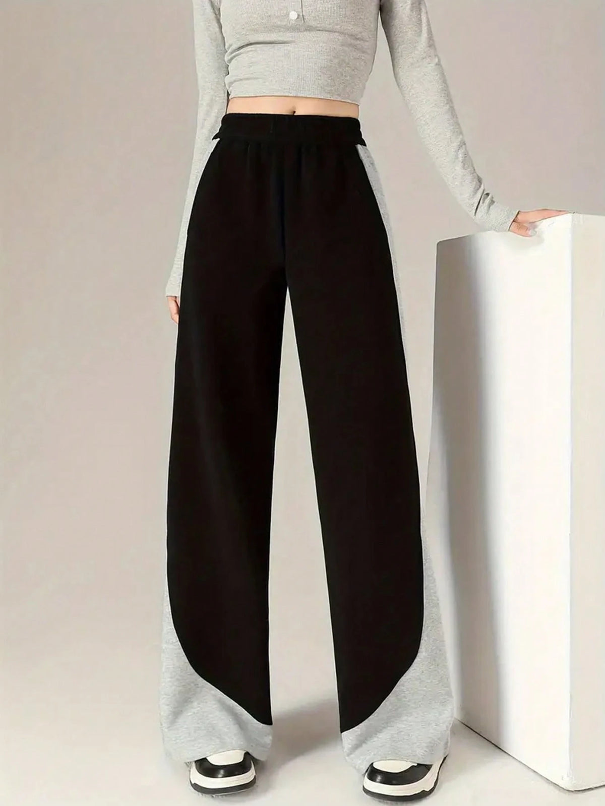 INAWLY Women's Fashion Elastic Waist Contrast Color Casual Sports Pants