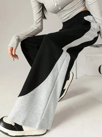 INAWLY Women's Fashion Elastic Waist Contrast Color Casual Sports Pants