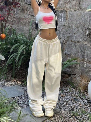 INAWLY Women's Heart Print Simple Everyday Casual Long Pants