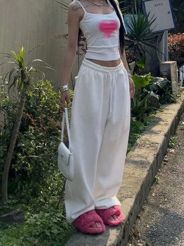 INAWLY Women's Heart Print Simple Everyday Casual Long Pants