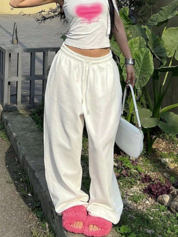 INAWLY Women's Heart Print Simple Everyday Casual Long Pants
