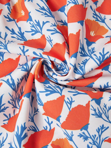 Women's Full Printed Floral Wrap Dress With Ruffled Hem Bell Sleeve