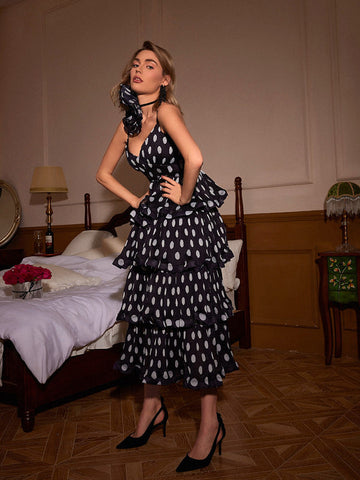 Ilaria Spaghetti Dot Tiered Dress