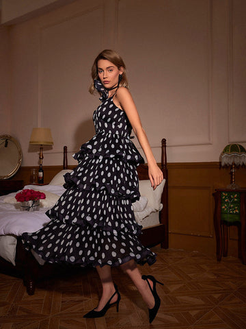 Ilaria Spaghetti Dot Tiered Dress