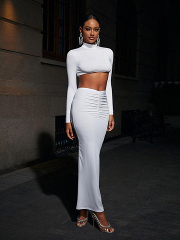 Imani Long Sleeve Ruched Skirt Set