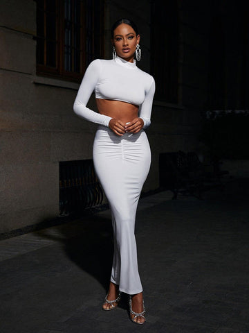 Imani Long Sleeve Ruched Skirt Set