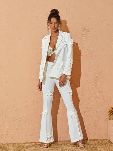 Indiana Floral Embellished Blazer Set In White