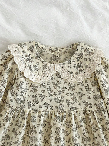 Infant/Young Girl Floral Lace Trim Long Sleeve Princess Dress, Spring Autumn Season