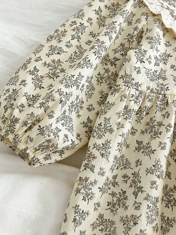 Infant/Young Girl Floral Lace Trim Long Sleeve Princess Dress, Spring Autumn Season