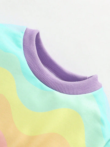 Infant & Toddler Girls' Cute Rainbow Striped Round Neck Long Sleeve Dress, Casual & Chic