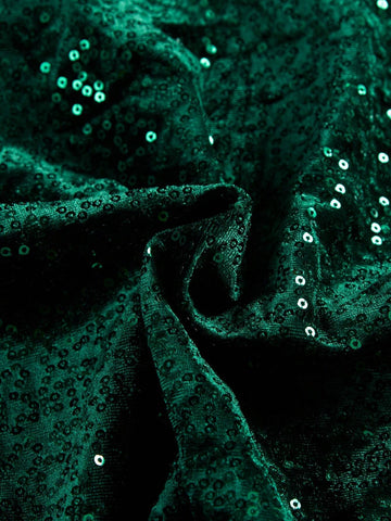 Irregular Hem Sequin Velvet Green V-Neck Bodycon Dress