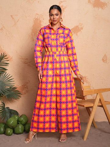 Israel Jasso Loose Shirt Collar Wide-Leg Printed JumpsuitIsrael Jasso Loose Shirt Collar Wide-Leg Printed Jumpsuit