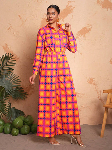 Israel Jasso Loose Shirt Collar Wide-Leg Printed JumpsuitIsrael Jasso Loose Shirt Collar Wide-Leg Printed Jumpsuit