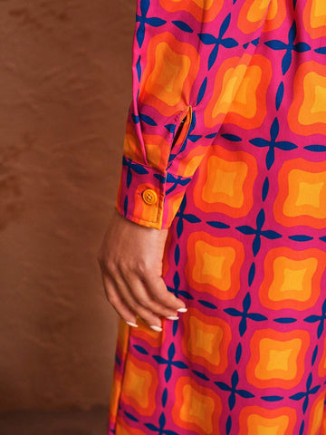 Israel Jasso Loose Shirt Collar Wide-Leg Printed JumpsuitIsrael Jasso Loose Shirt Collar Wide-Leg Printed Jumpsuit