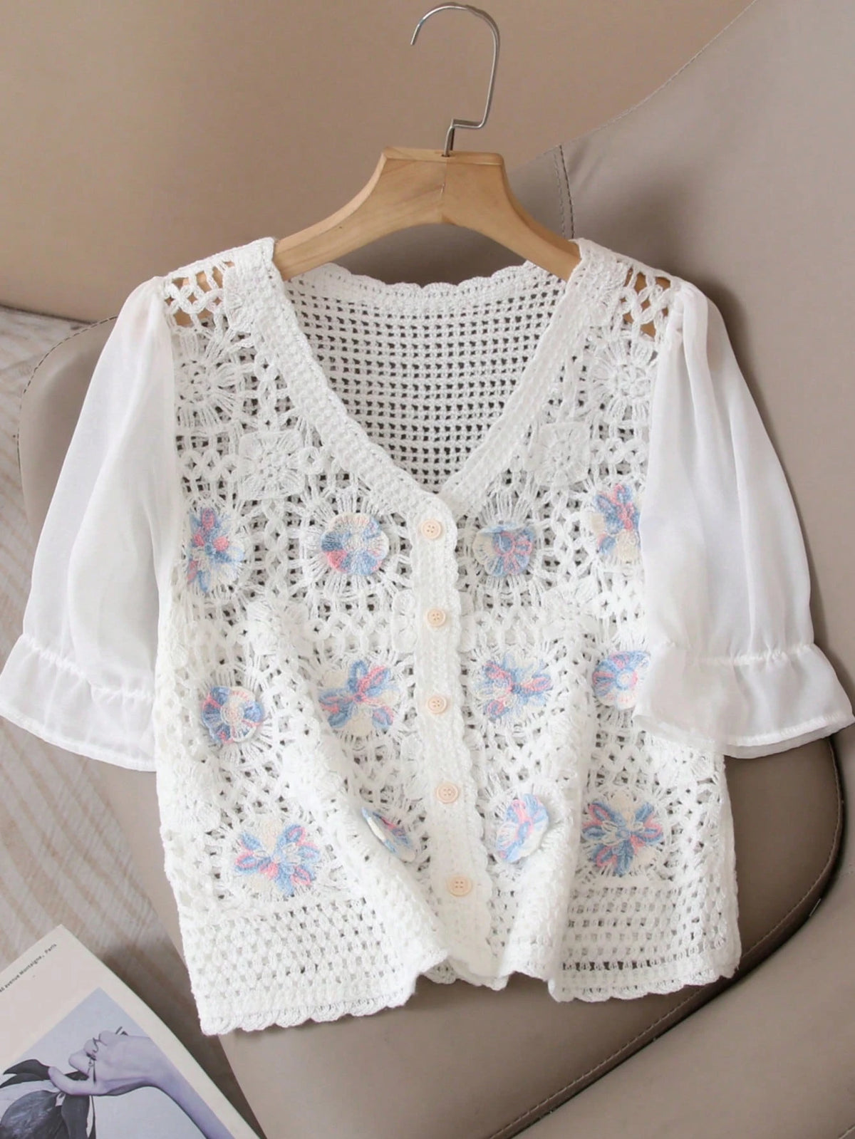 Women's Summer Fresh Embroidered Crochet Vest - Paired With Chiffon Blouse