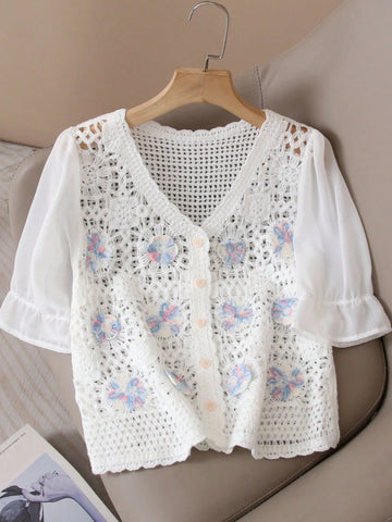 Women's Summer Fresh Embroidered Crochet Vest - Paired With Chiffon Blouse