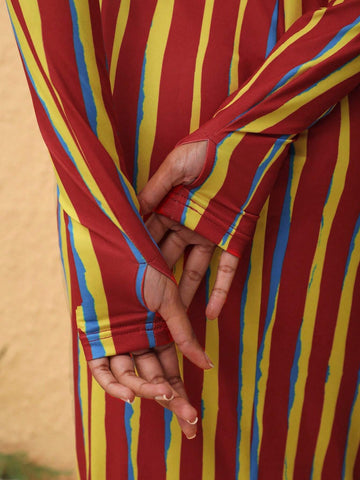 Women's Color Block Stripe Twisted Bodycon Long Sleeve Dress