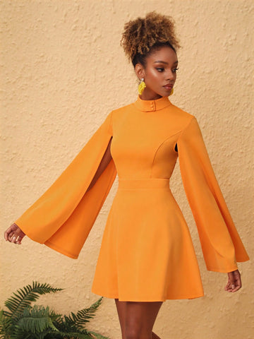 JORI YELIR High Neck Mini Dress With Cloak Sleeves