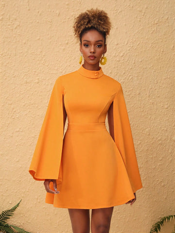 JORI YELIR High Neck Mini Dress With Cloak Sleeves