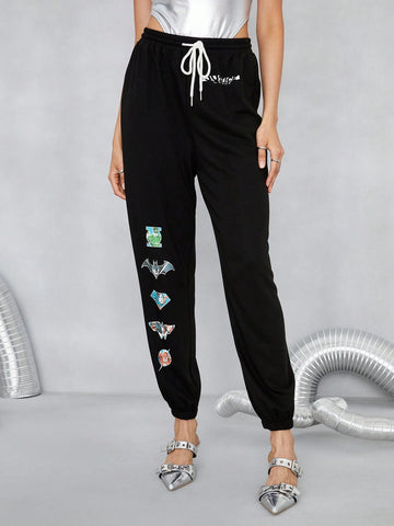 Cartoon Graphic Drawstring Waist Sweatpants