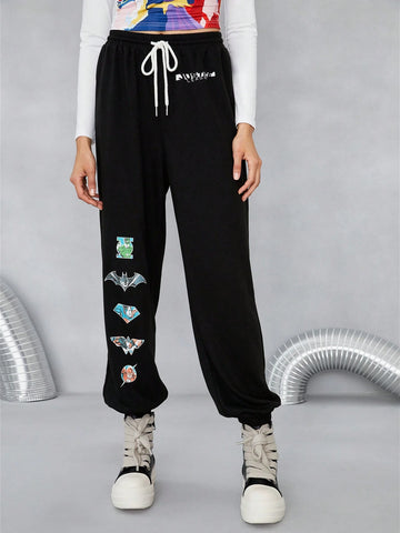 Cartoon Graphic Drawstring Waist Sweatpants
