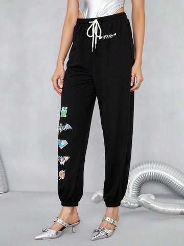 Cartoon Graphic Drawstring Waist Sweatpants