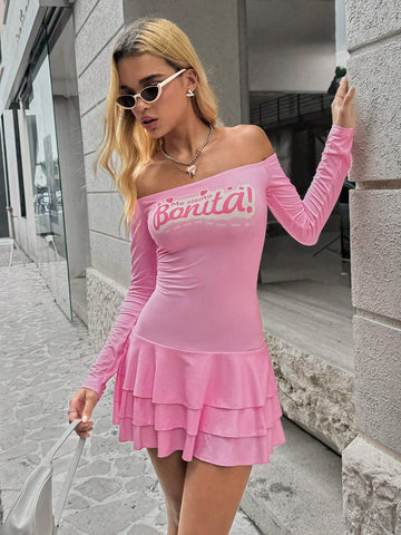 JV Designs Girlcore Long Sleeve Ruffle Hem Sexy Dress For Teens