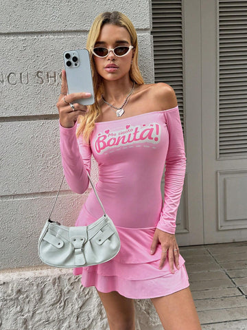 JV Designs Girlcore Long Sleeve Ruffle Hem Sexy Dress For Teens