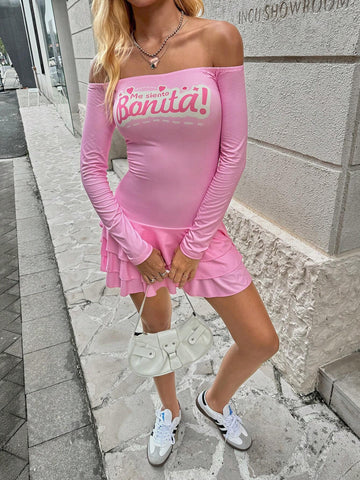 JV Designs Girlcore Long Sleeve Ruffle Hem Sexy Dress For Teens