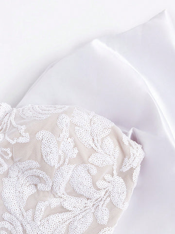 Jacquard Big Bow Back Tube Wedding Dress