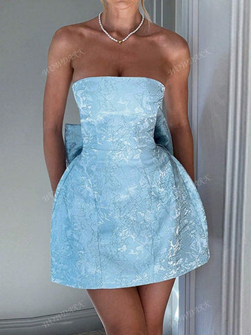 Jacquard Bustier Bow Mini Dress